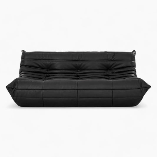Premium leather triple-seat 3-seater sofa with low-profile frame and plush cushions in brown, black, or multicolor options