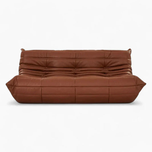 Premium leather triple-seat 3-seater sofa with low-profile frame and plush cushions in brown, black, and multicolor options