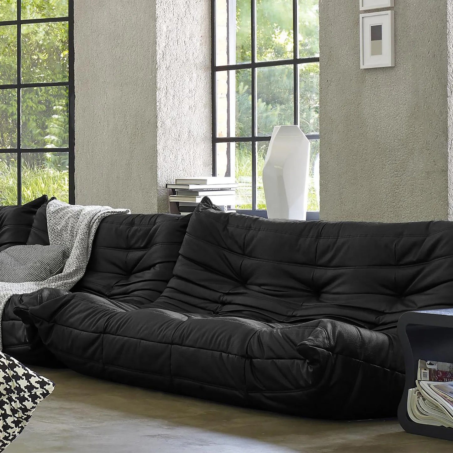 Premium Leather 3-Seater Sofa – Low-Profile Couch with Plush Cushions