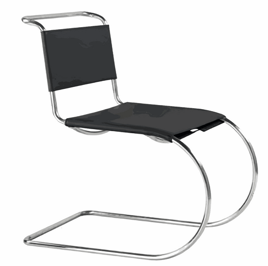 Minimalist stainless steel dining chair with armless modern design and black leather seat and backrest