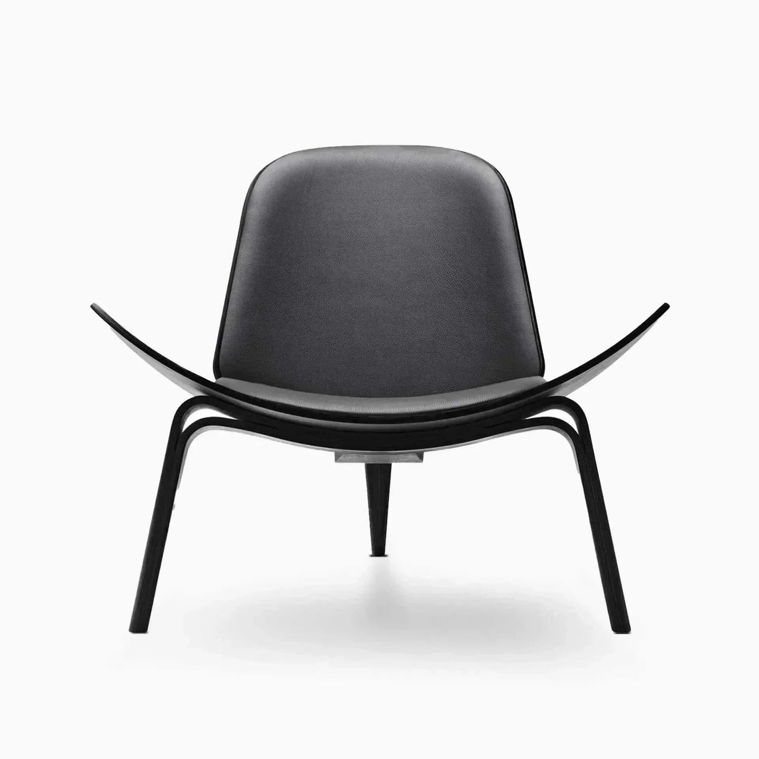 Mid-century modern Shell Chair in black leather and walnut finish for living room