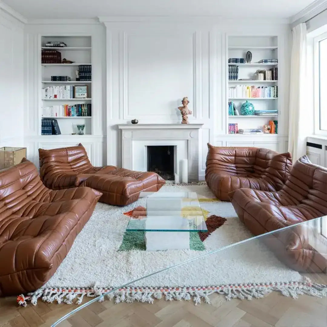 Togo Fireside Chair leather upholstery with soft, frame-free design for comfortable lounging