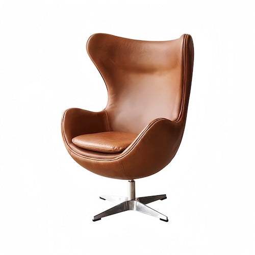 Brown leather Egg Chair Replica with metal swivel base and ergonomic design