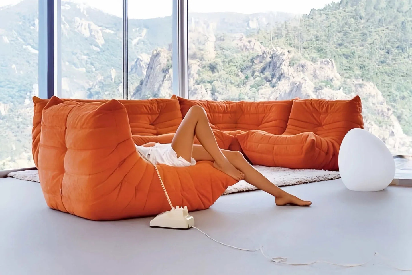 Modern modular sofa set with 5-piece sectional in customizable colors and soft fabric upholstery